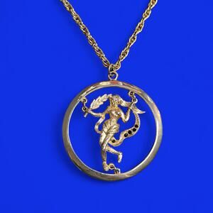 Greek Goddess Demeter Gold Tone Pendant w/ Black Rhinestones Goddess Of Harvest